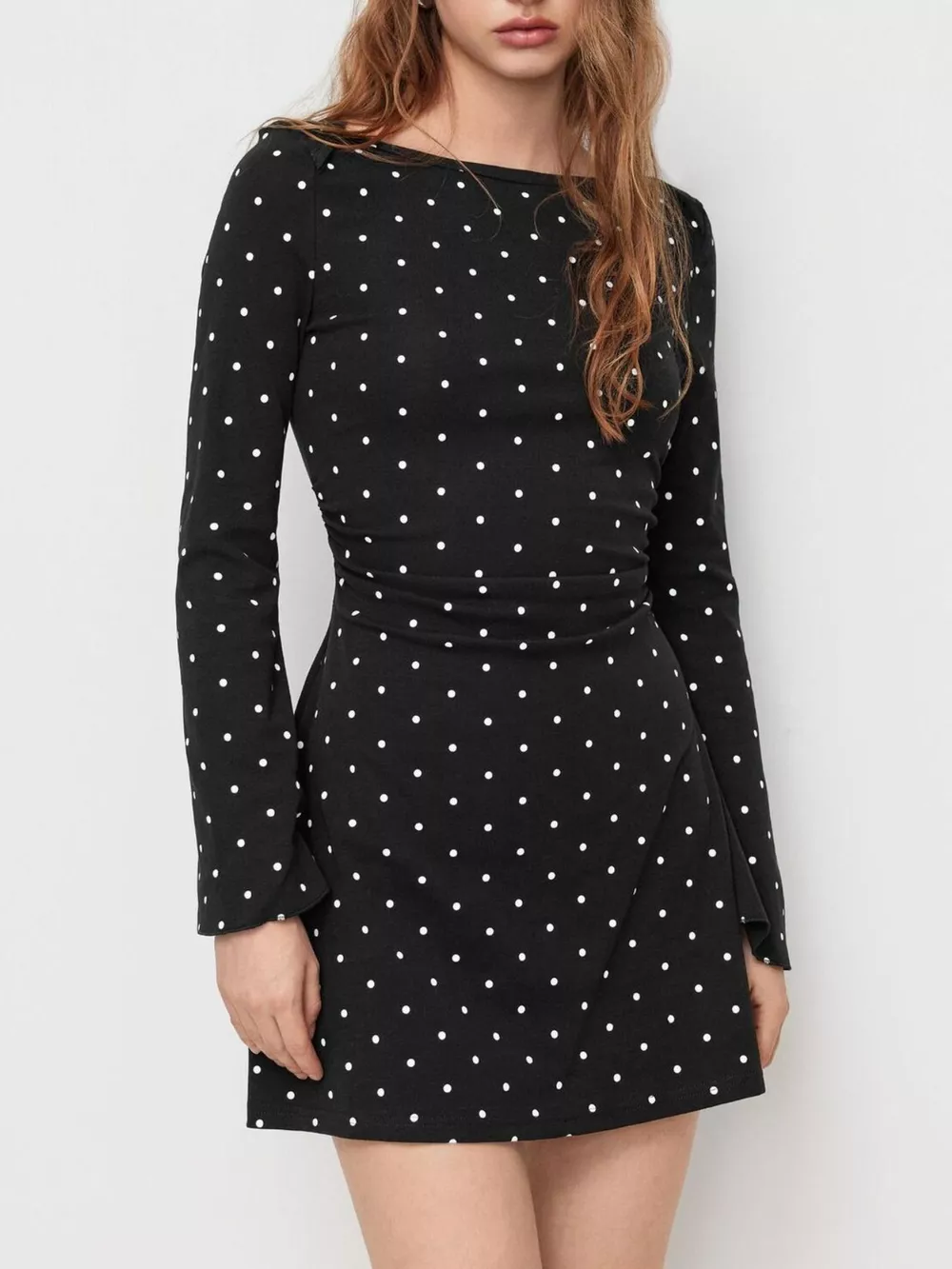 Polka Dot Flare Sleeve Mini Dress, image 2