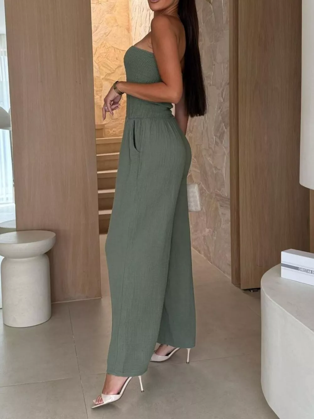 Smocked Strapless Wide-Leg Jumpsuit, image 8