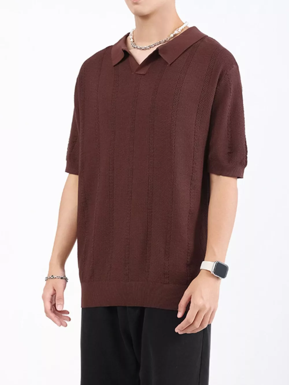 Men's Plus Size Textured Knit Slim Fit Polo, image 3
