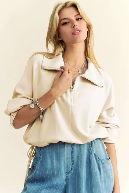 Drawstring Hem Half Zip Raglan Sleeve Sweatshirt, image 4