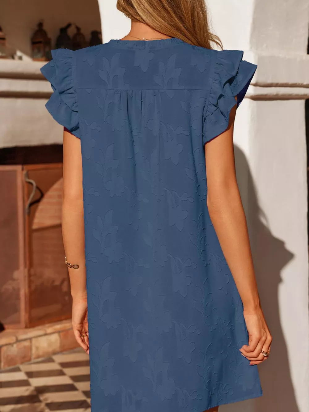 Floral Embossed Ruffle Sleeve Mini Dress, image 17