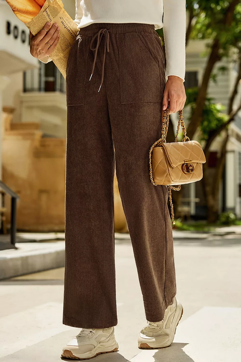 Corduroy Wide-Leg Drawstring Pants, image 10