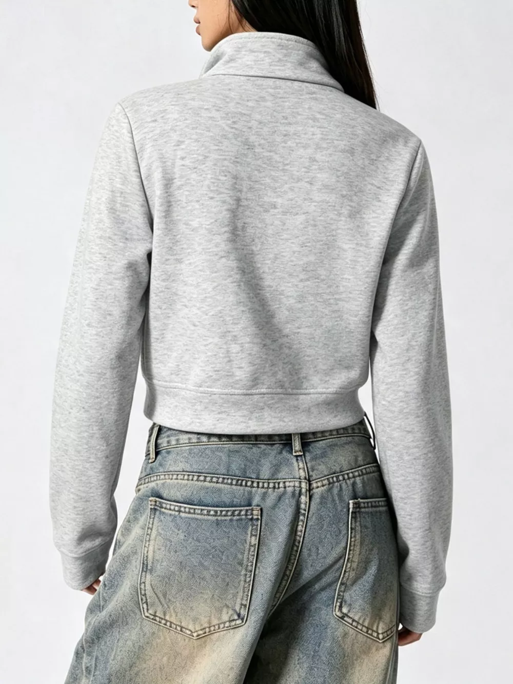 Cropped Zip-Up Outerwear with Decorative Buttons, image 5