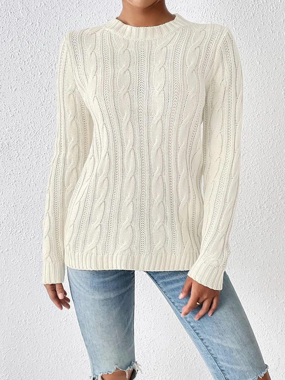 Cable-Knit Round Neck Sweater, image 2