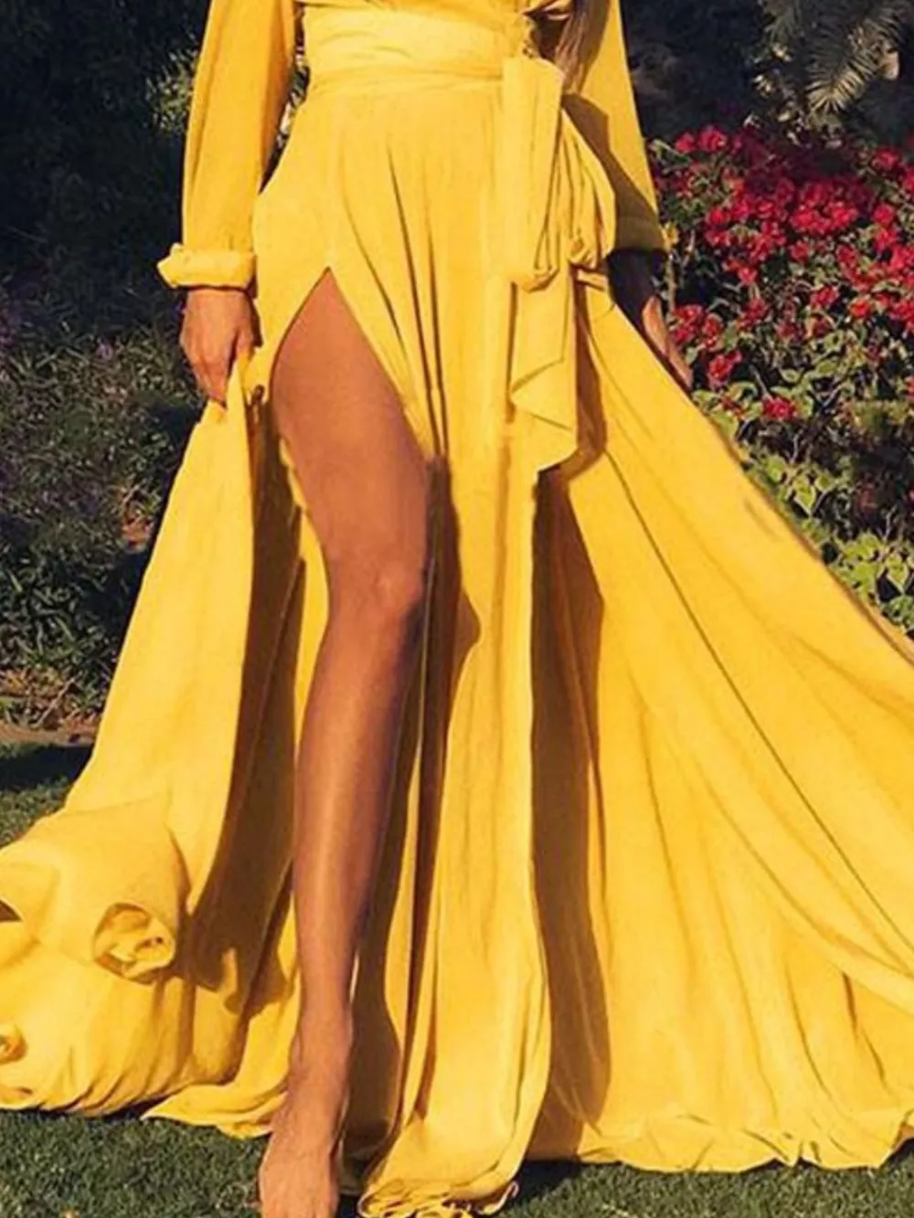 Plus Size Surplice Long Sleeve Slit Maxi Dress, image 2