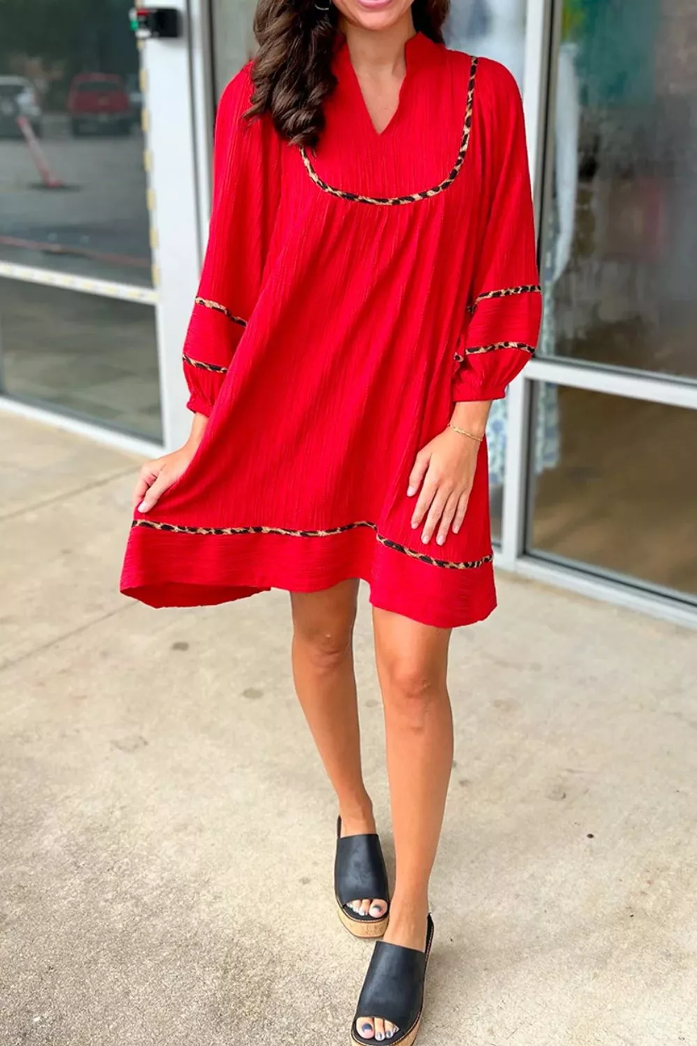 Notched Balloon Sleeve Dress, image 2