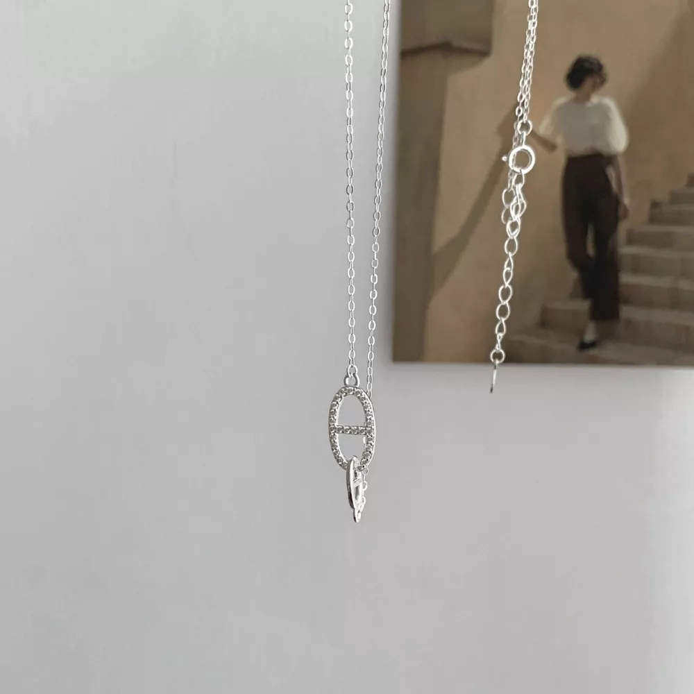 925 Sterling Silver Zircon Geometric Necklace, image 5
