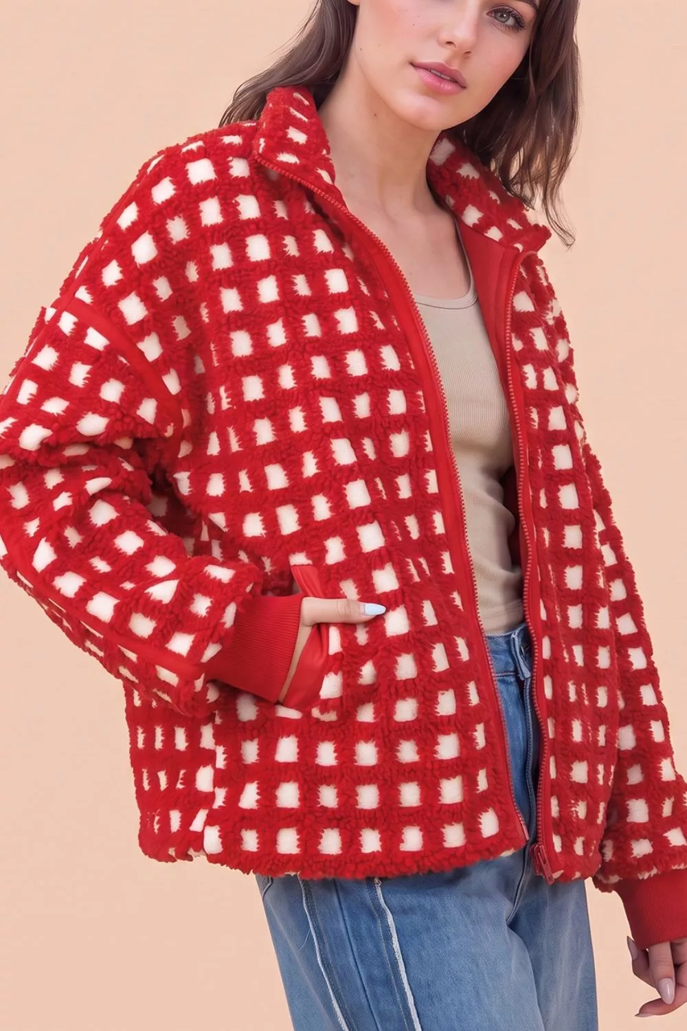 Plaid Zip-Up Long Sleeve Outerwear, image 3