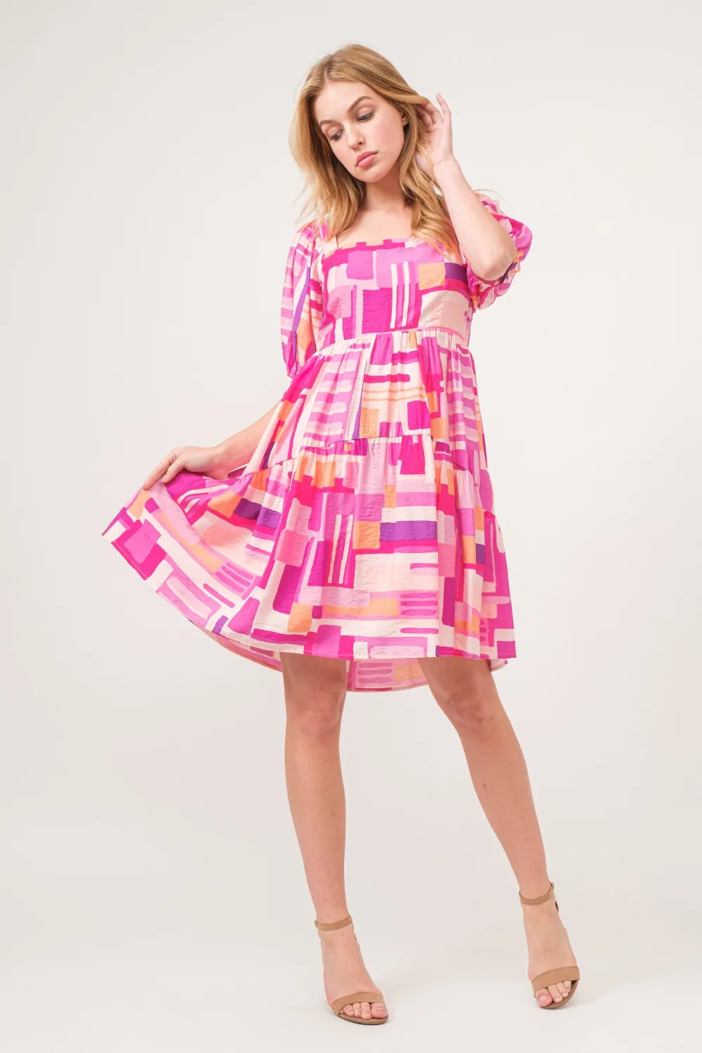 Color Block Puff Sleeve Dress, image 5