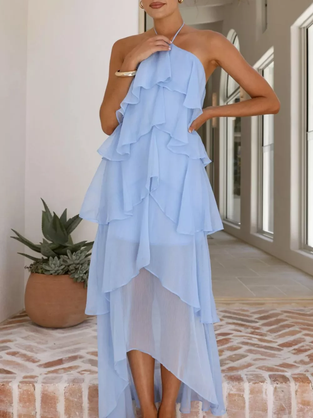 Layered Ruffled Halter Neck Dress, image 3