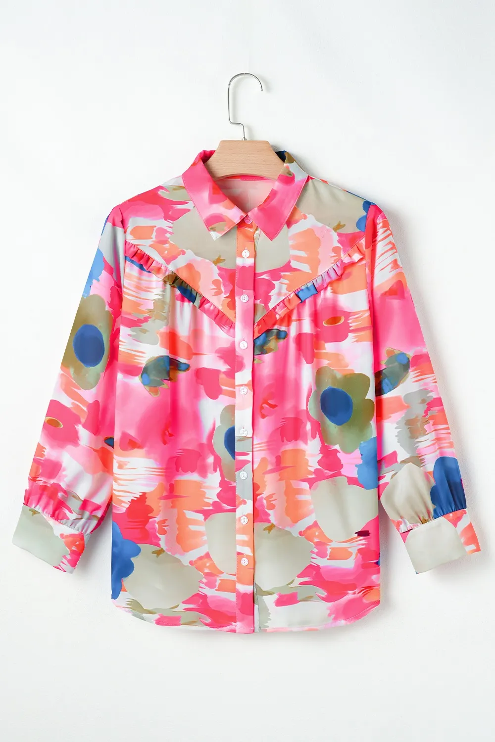 Abstract Print Collared Neck Long Sleeve Shirt, image 2