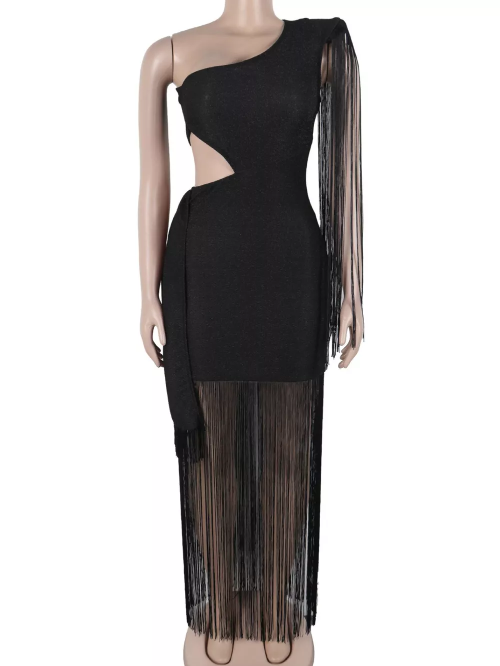 One-Shoulder Cutout Fringe Bodycon Party Dress, image 10
