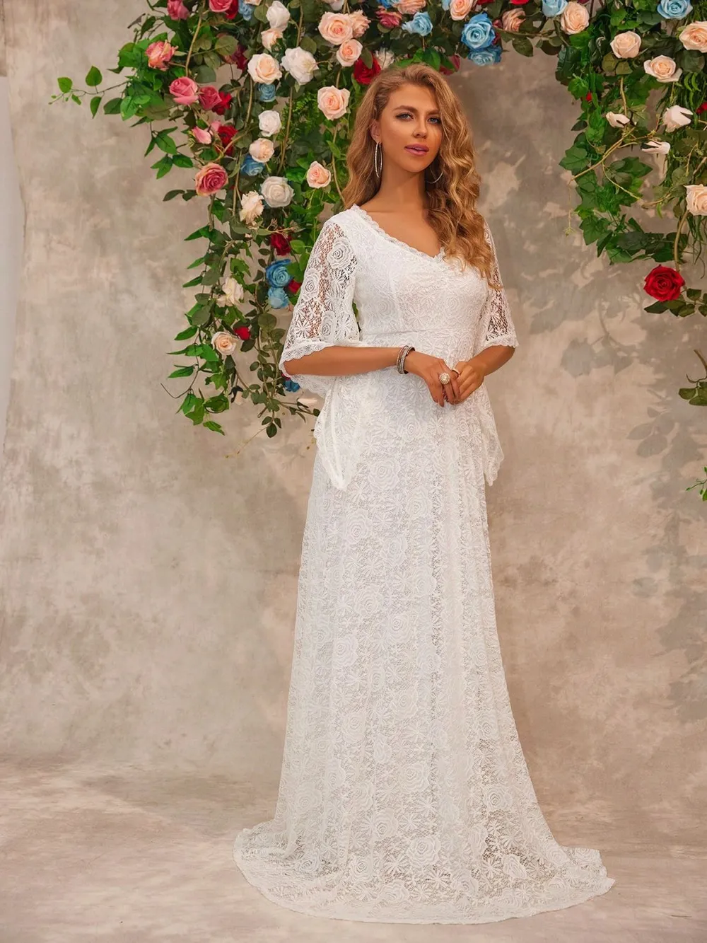 Lace V-Neck Floor length Dress, image 4