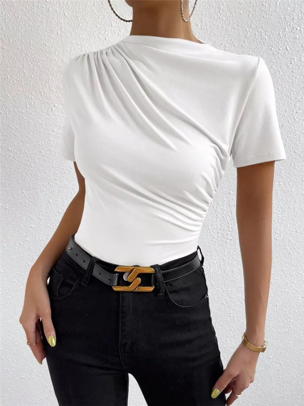 Elegant Draped Short Sleeve Top, image 10