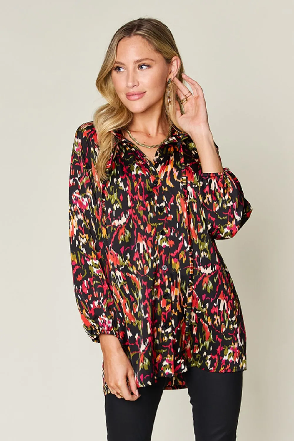 Full Size Printed Button Up Long Sleeve Shirt, image 12