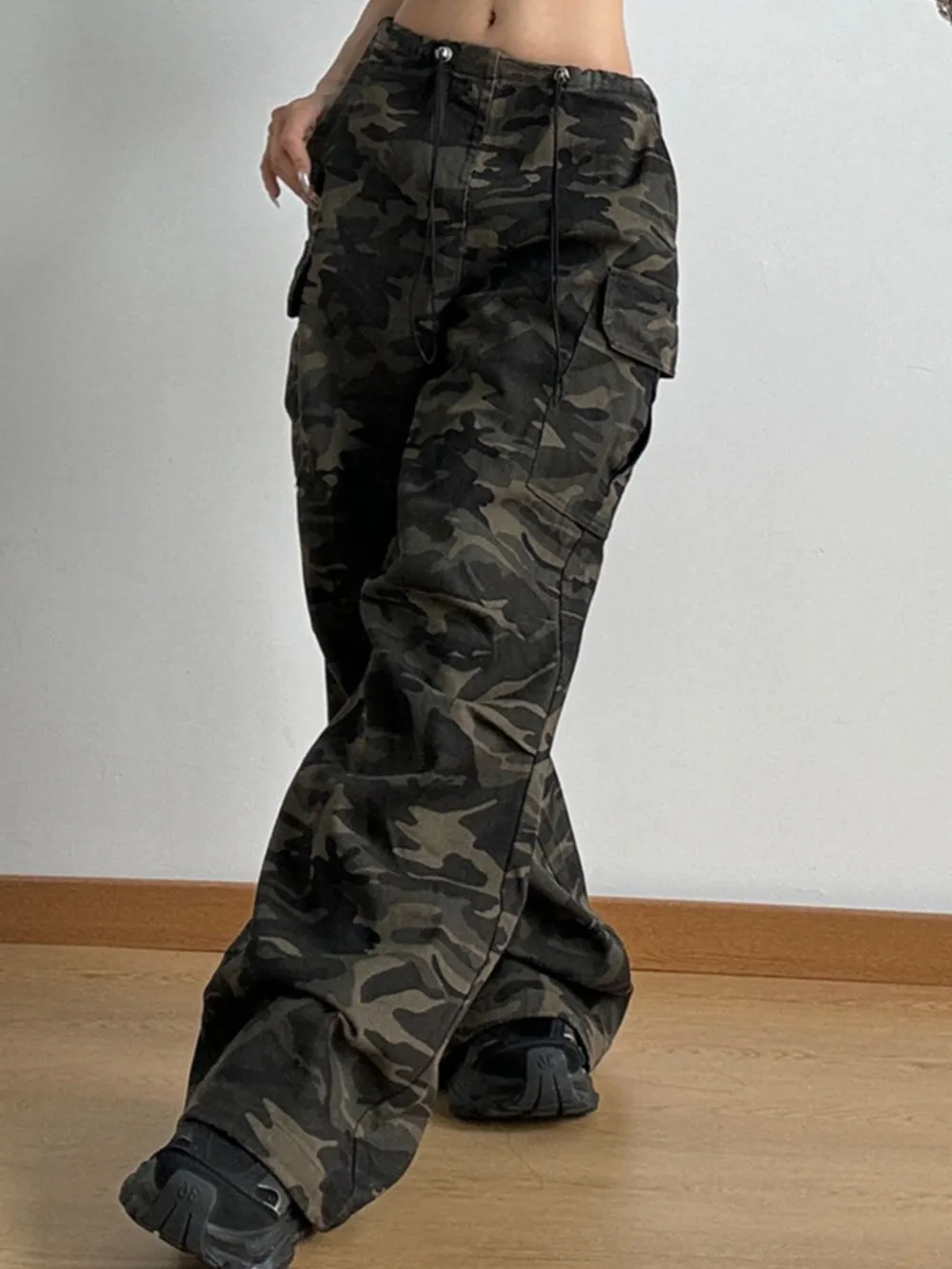 Drawstring Camouflage Cargo Wide Leg Jeans, image 3
