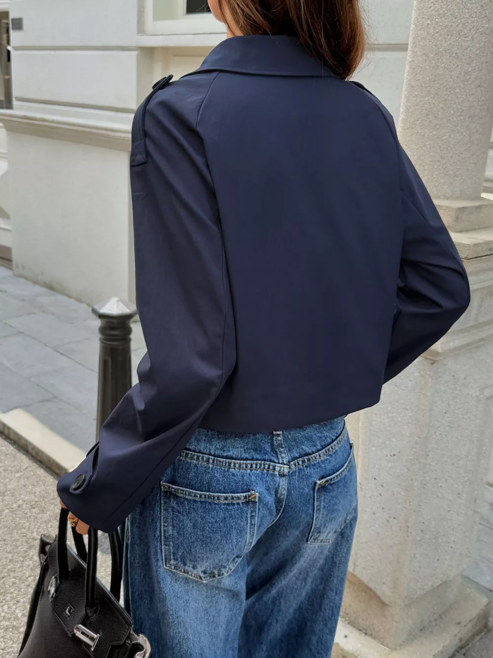 Cropped Double-Breasted Raglan Sleeve Jacket, image 6