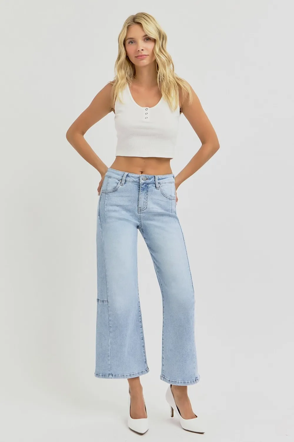 Full Size High Rise Seamed Detail Wide Leg Crop Jeans, image 6