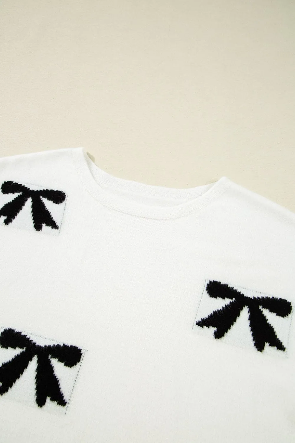 Bow Pattern Knit Short Sleeve Sweater, image 2