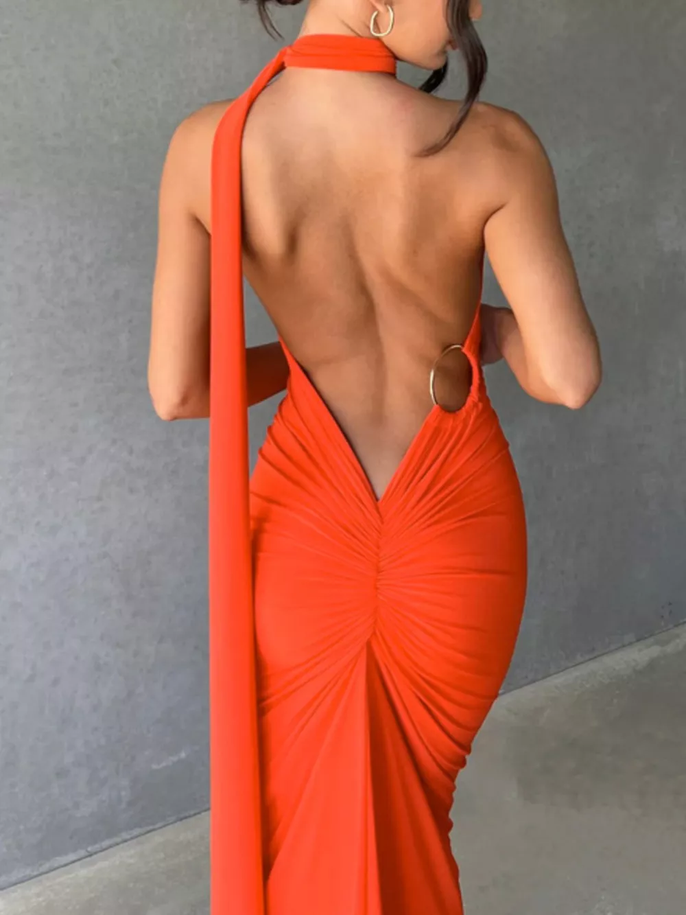 Backless One-Shoulder Ruched Bodycon Maxi Dress, image 5