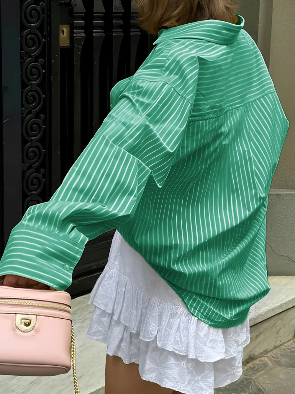 Oversized Striped Button-Down Shirt, image 5