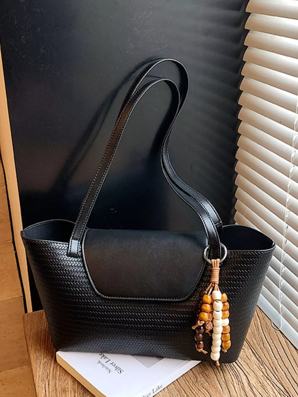 Texture Tote Bag with Beaded Charm, image 7