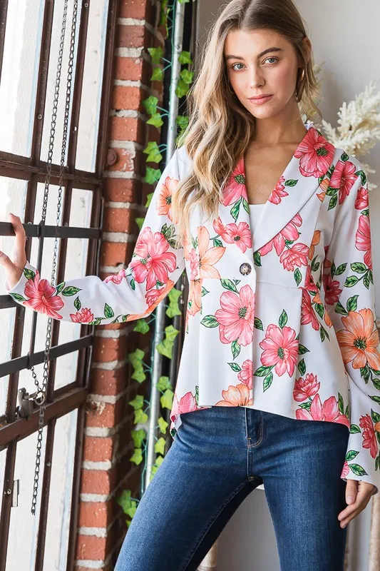Full Size Multi Color Floral Blazers with Tunic Plus Size, image 4