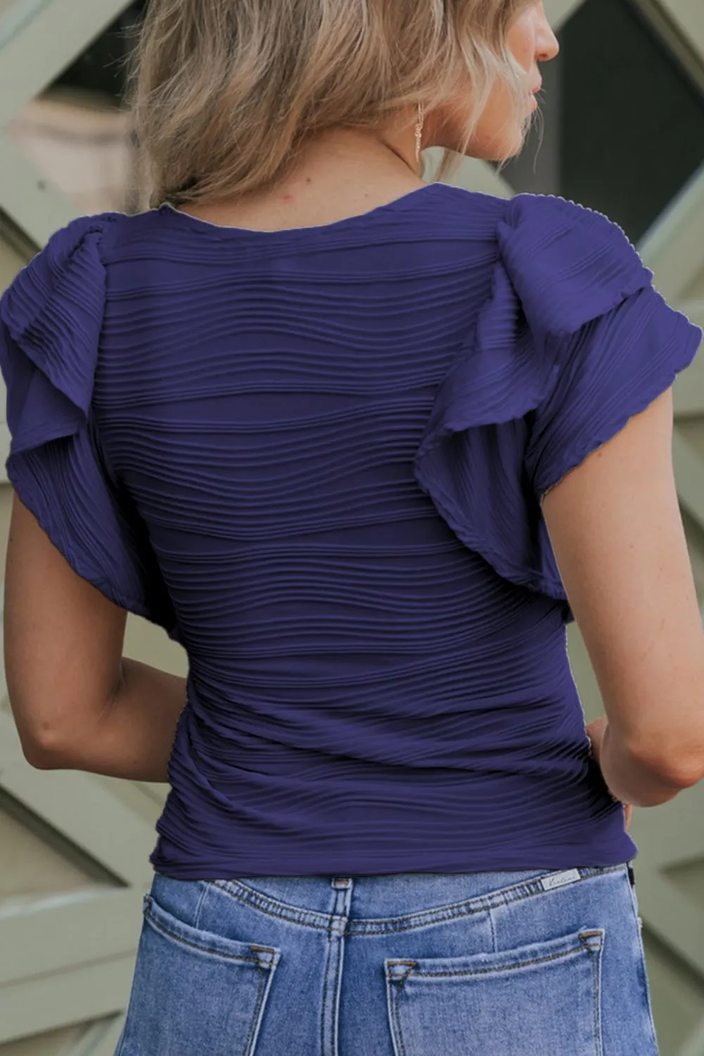 Textured Round Neck Cap Sleeve Top, image 5