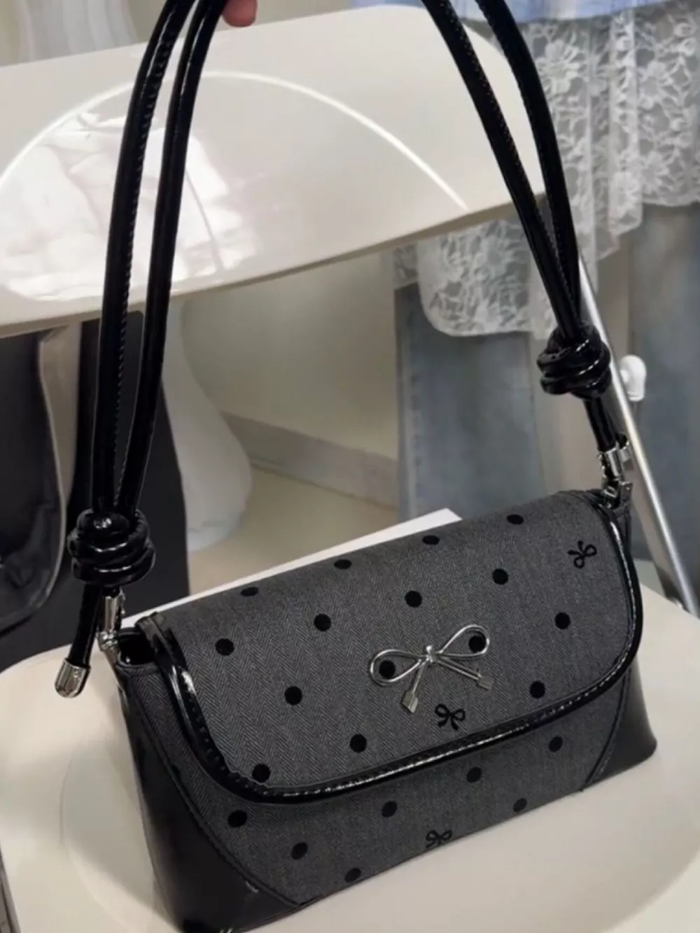 Bow Decor Flap Shoulder Bag, image 3