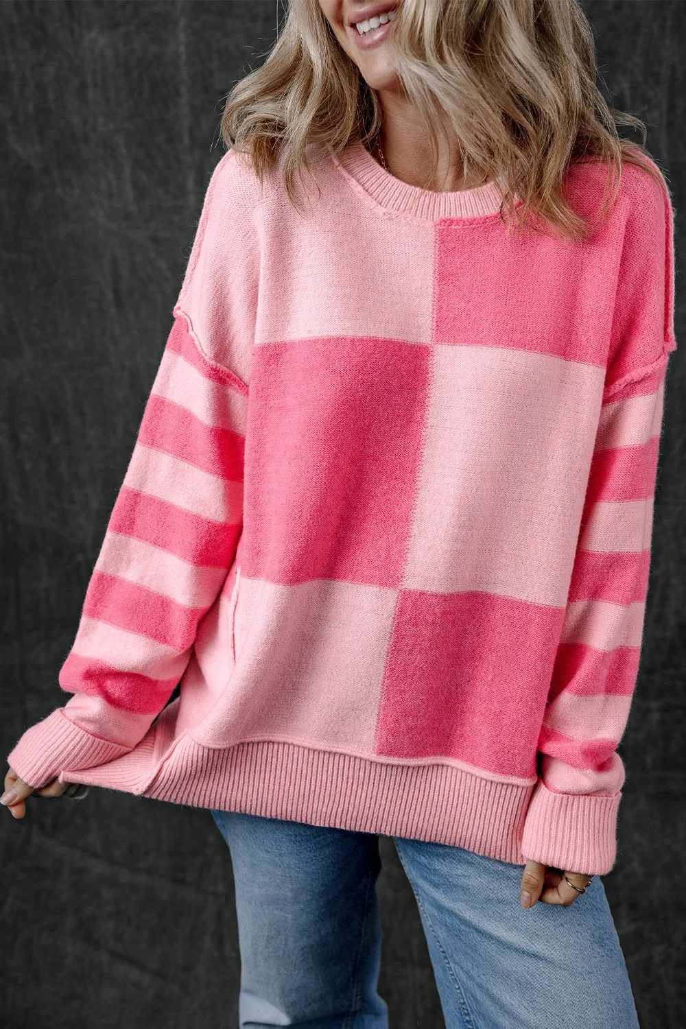 Exposed Seam Round Neck Sweater, image 2