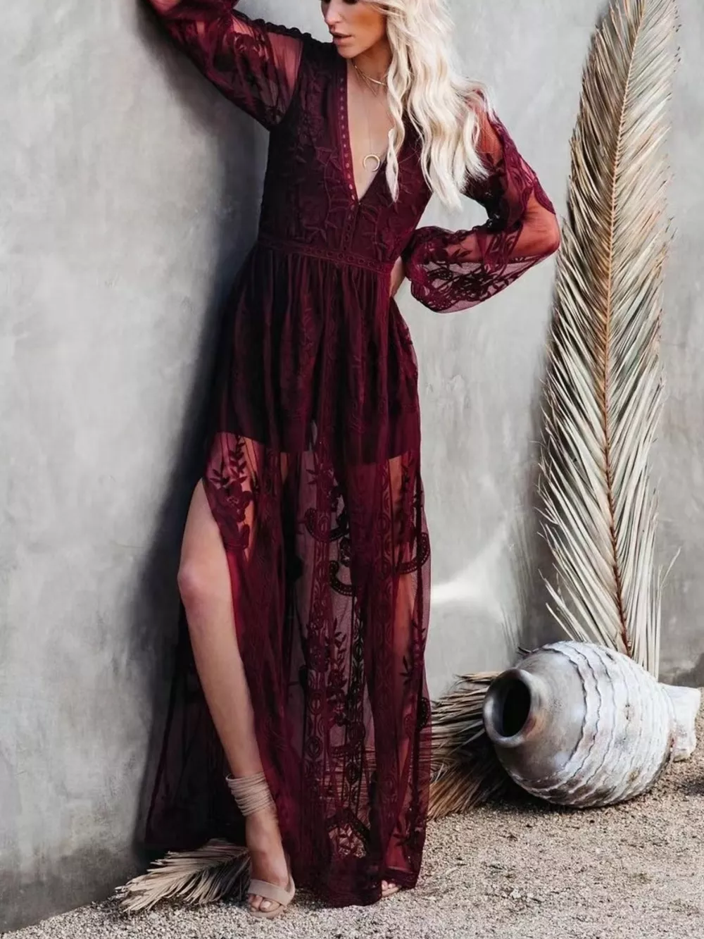 Floral Lace Slit Maxi Dress, image 15