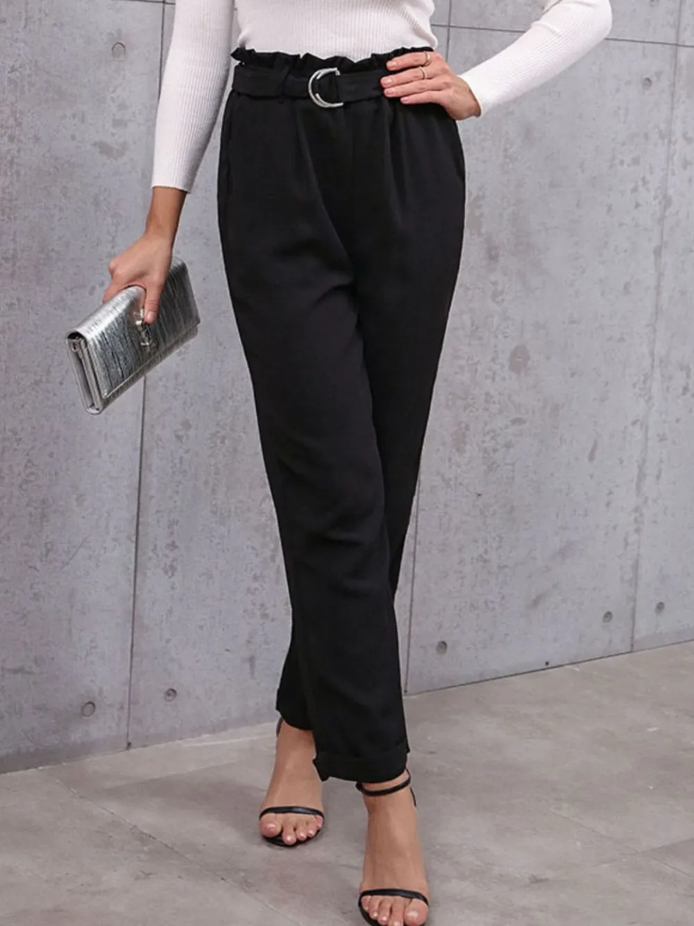 Belted Paperbag Waist Pants, image 2