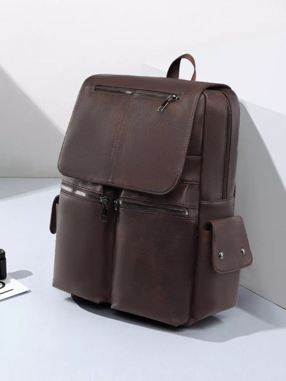 Leather Flapover Backpack Bag, image 2