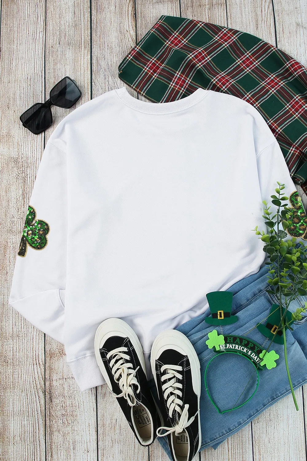 Sequin Lucky Clover Long Sleeve Sweatshirt, image 2