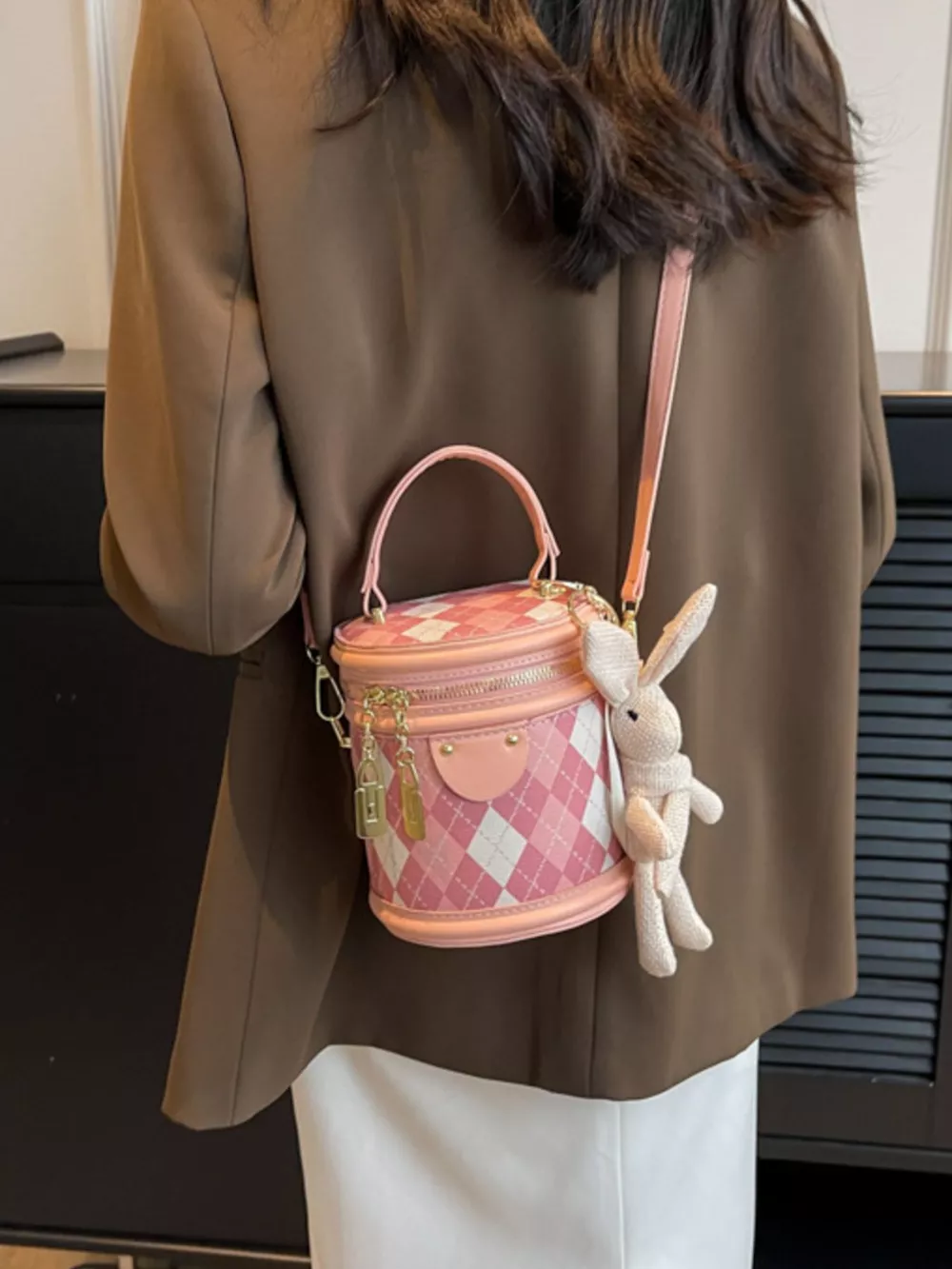 Plaid Bucket Crossbody Bag, image 2