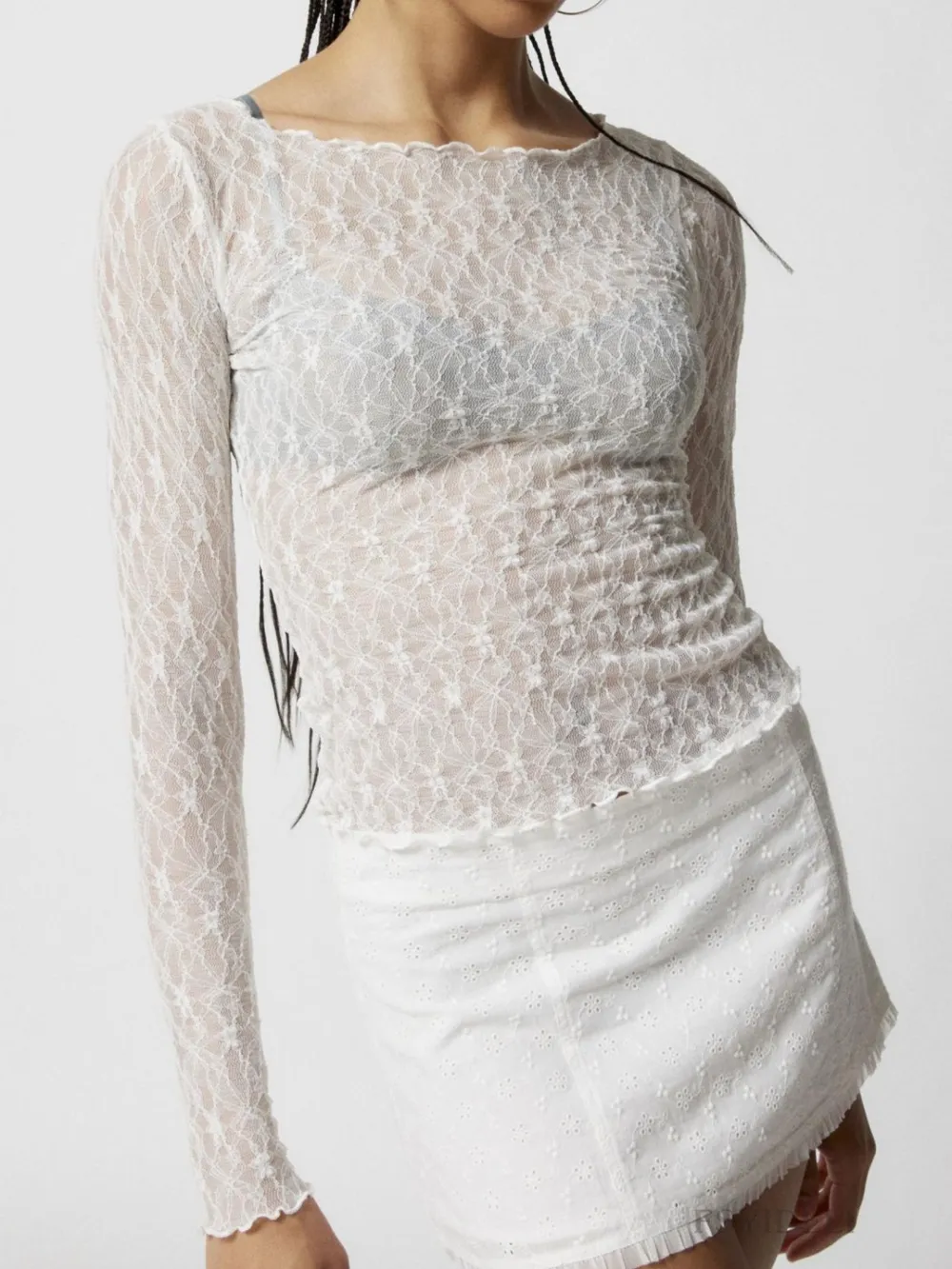 Lace Boat Neck Long Sleeve Blouse, image 4