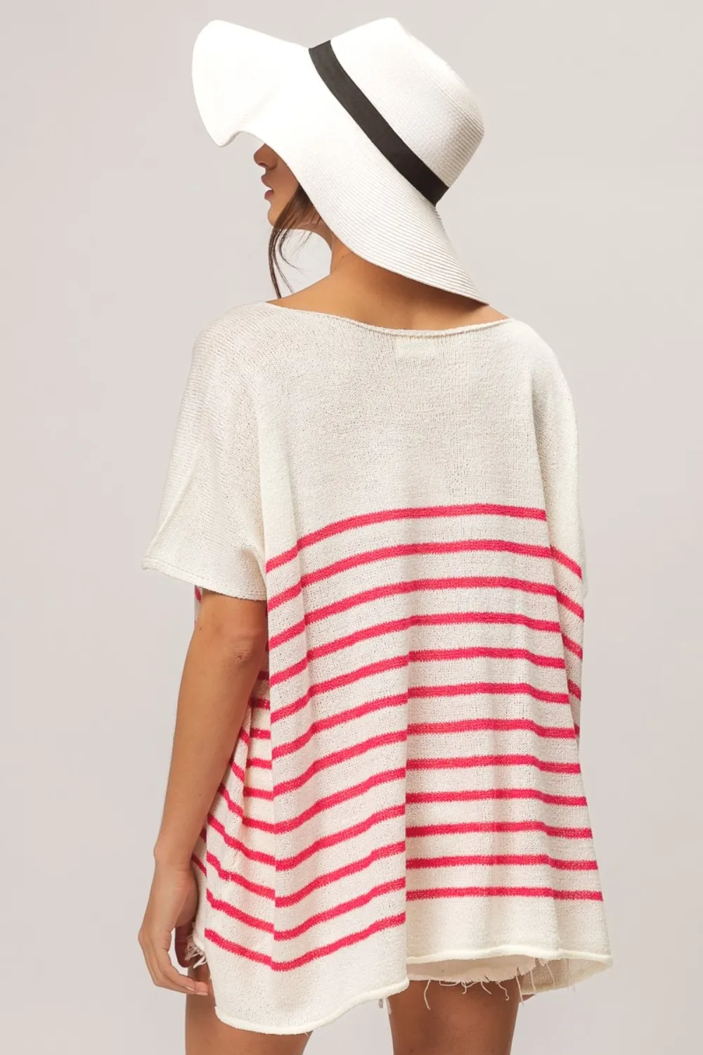 V Neck Striped Short Sleeve Top, image 2