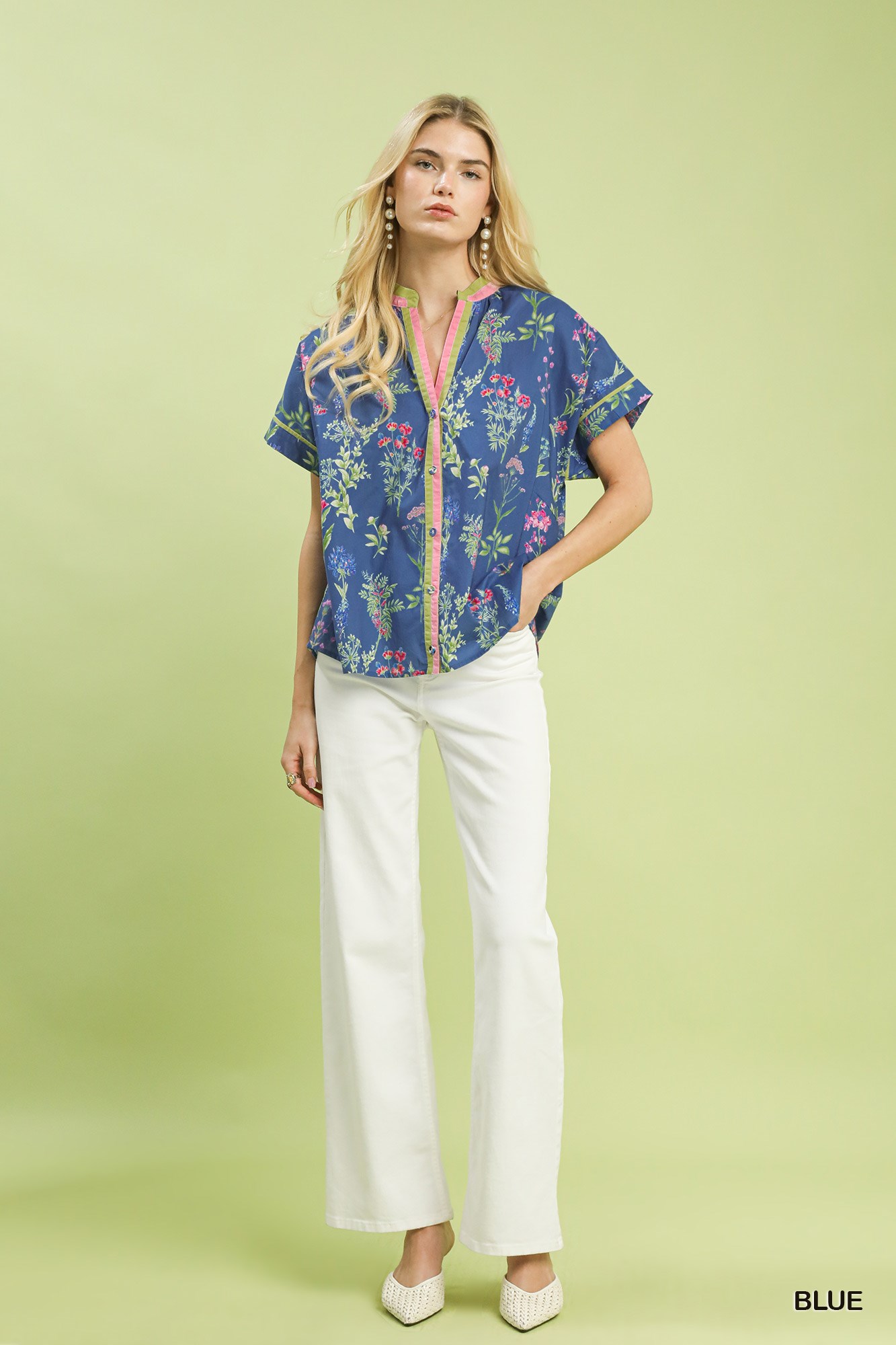 Botanical Floral Button Front Top, image 2