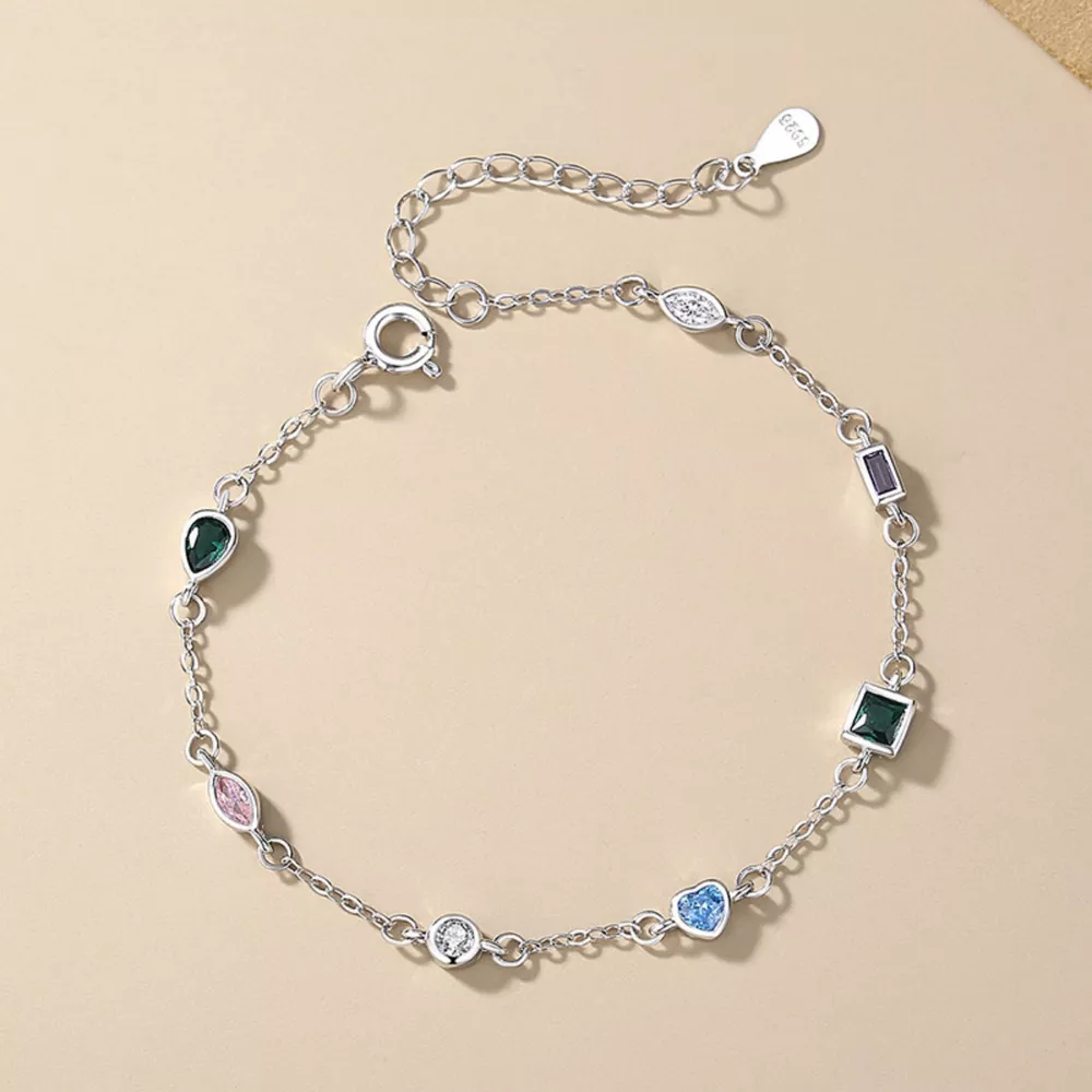 925 Sterling Silver Geometric Charm Bracelet, image 3