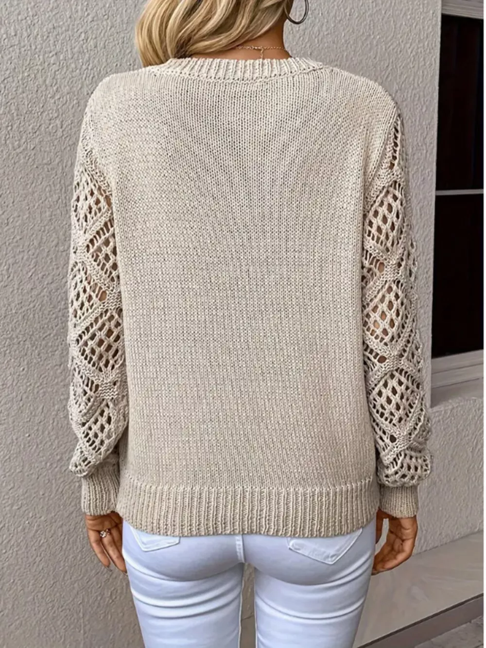 V-Neck Crochet Sleeve Sweater, image 7