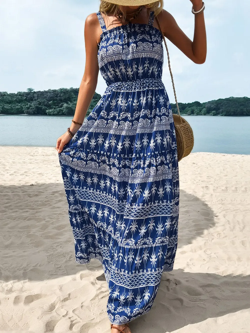 Printed Square Neck Sleeveless Maxi Dress, image 4
