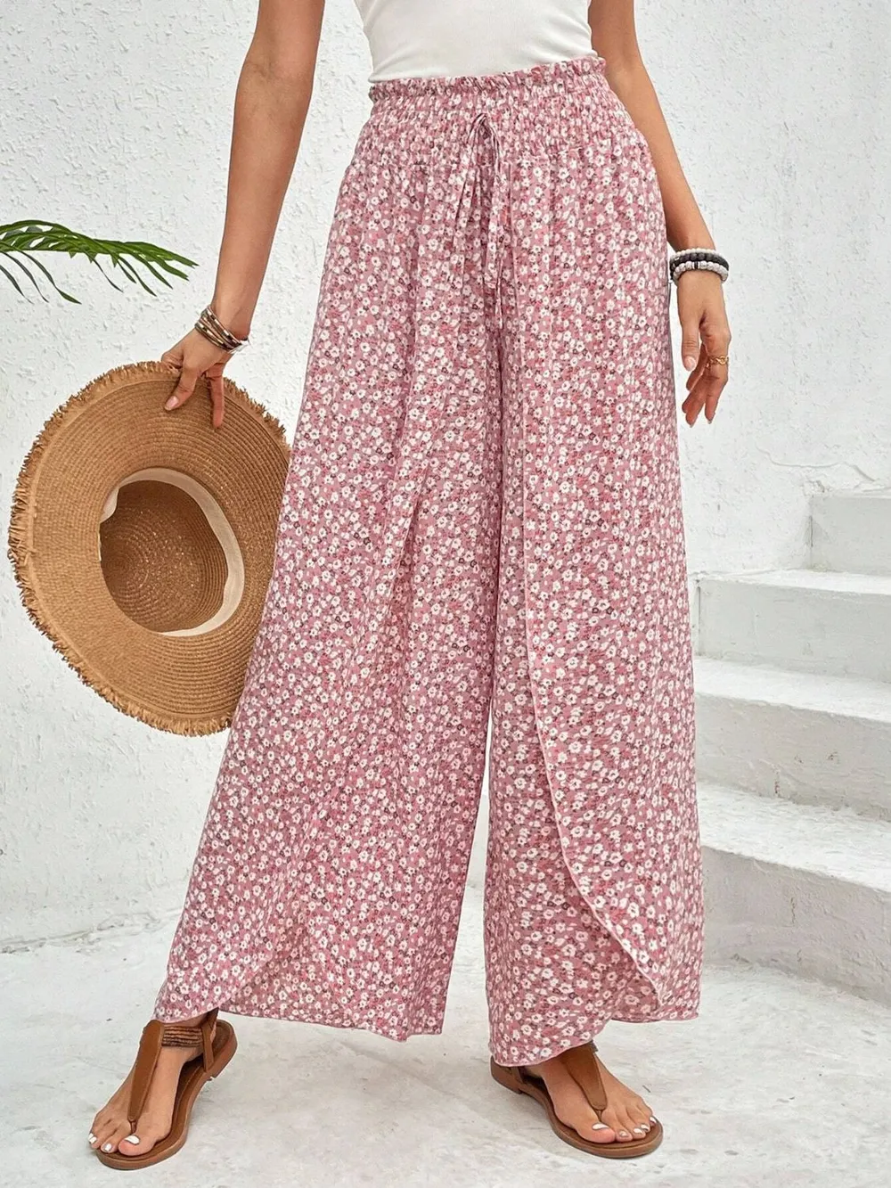 Tied Printed Wide Leg Pants, image 5