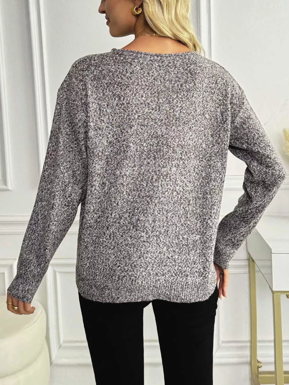 Casual V-Neck Drop Shoulder Sweater, image 15