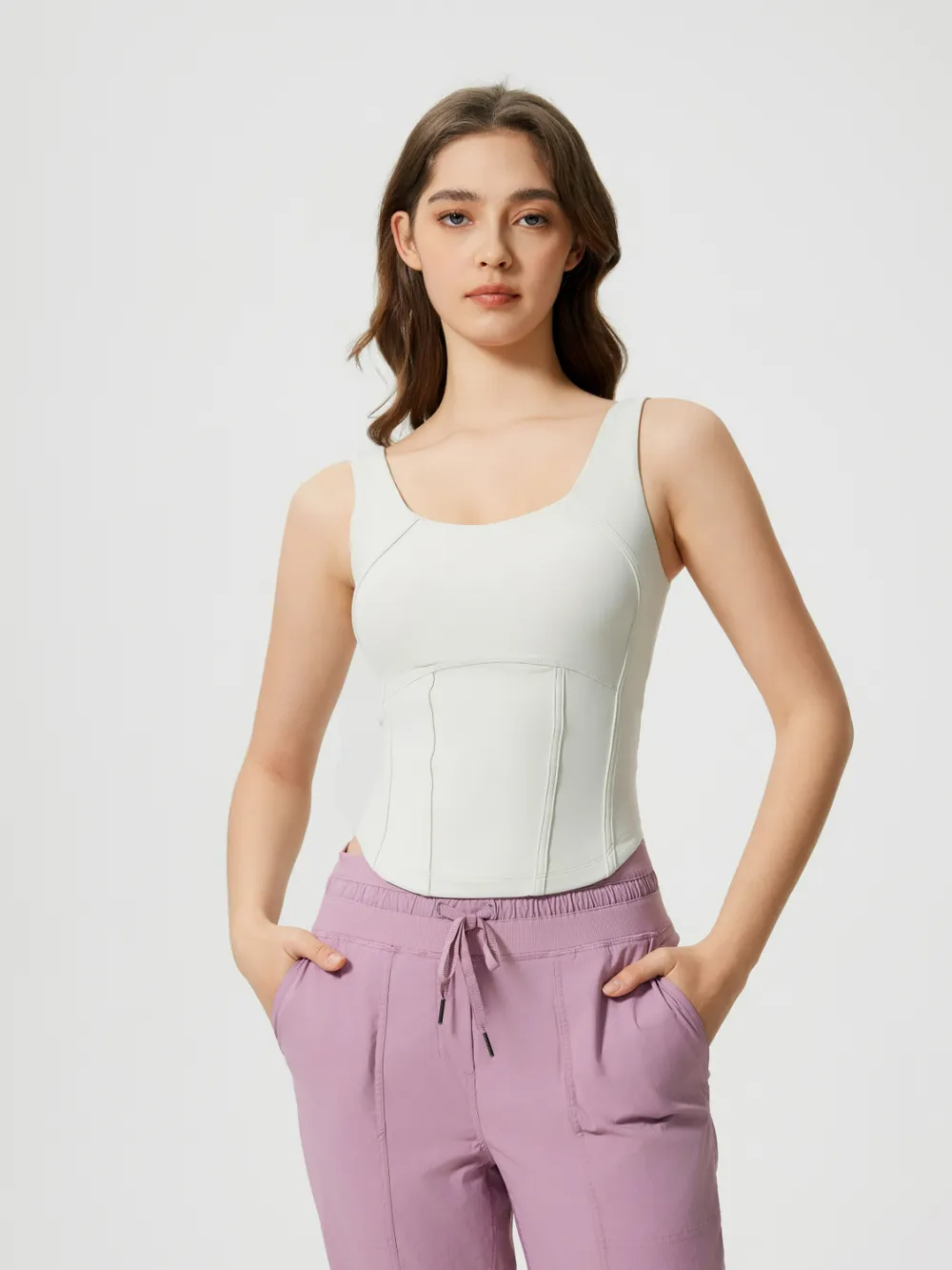 Round Neck Wide Strap Active Tank with Detachable Chest Pads, image 4