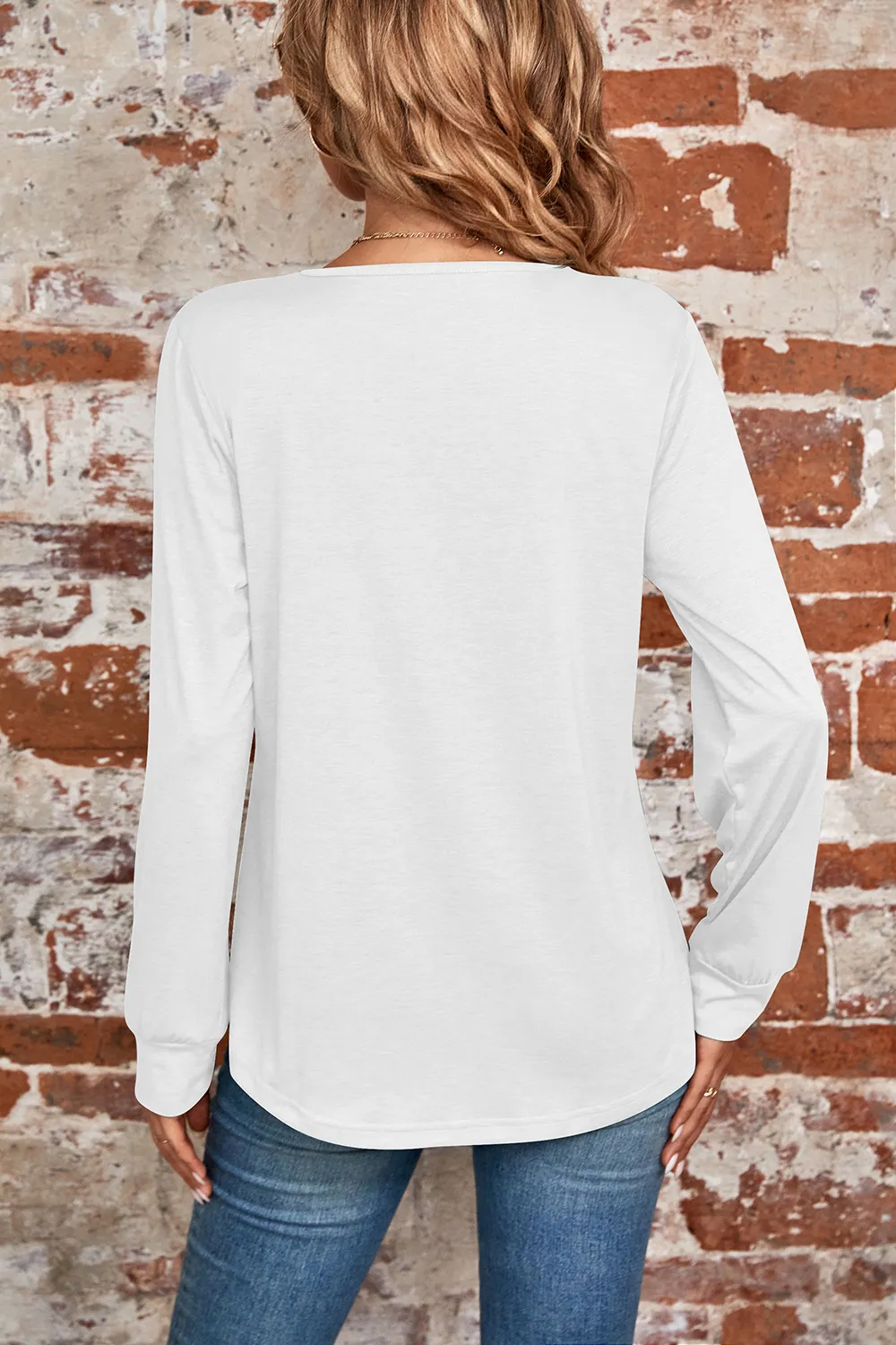 Ruched Square Neck Long Sleeve T-Shirt, image 3
