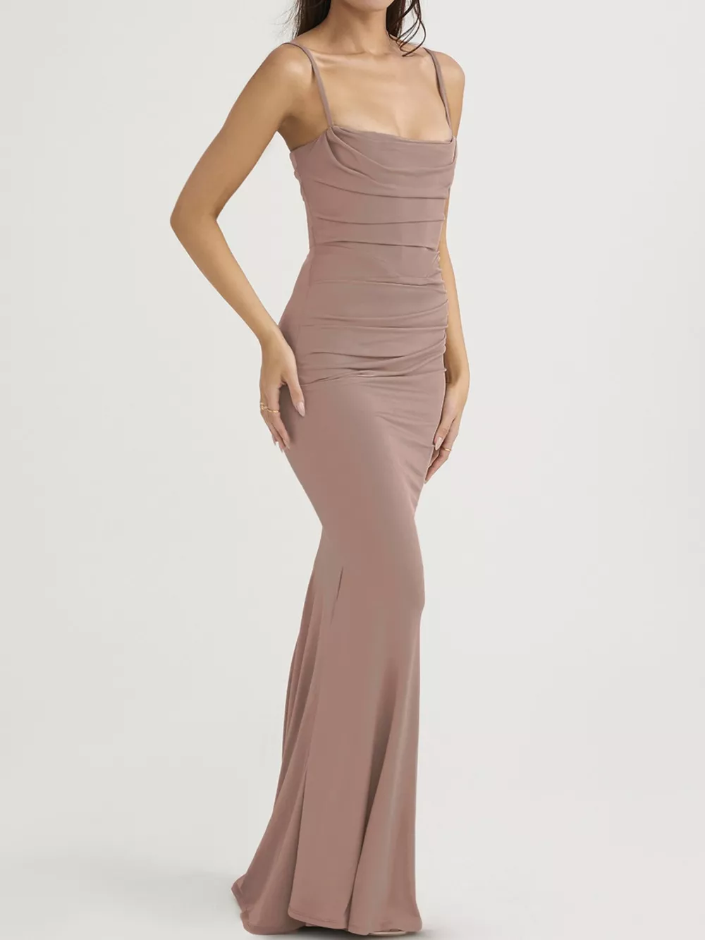 Ruched Spaghetti Strap Bodycon Maxi Dress, image 4