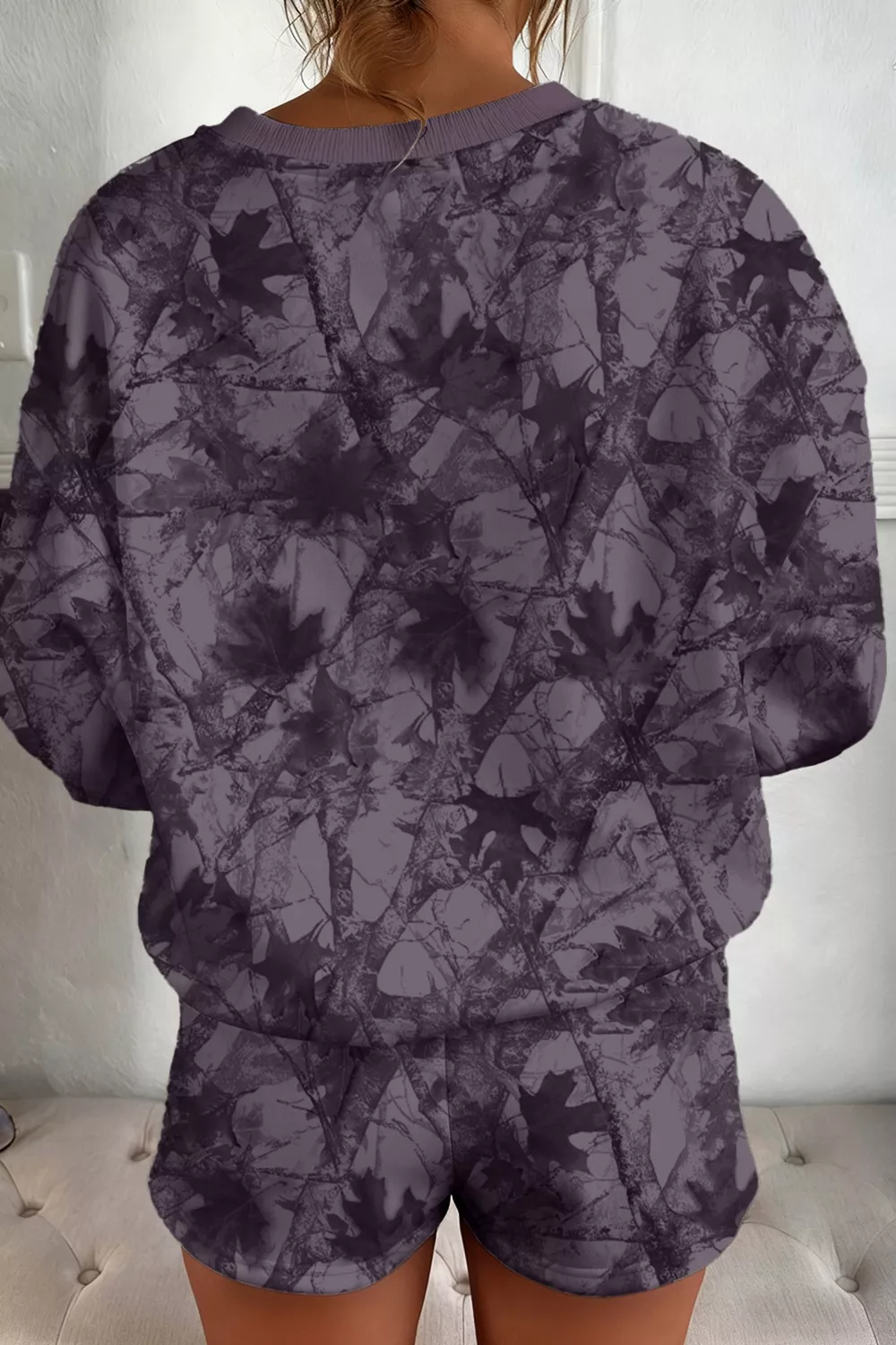 Abstract Woodland Camo Print Baggy Pullover Drawstring Shorts Set, image 4
