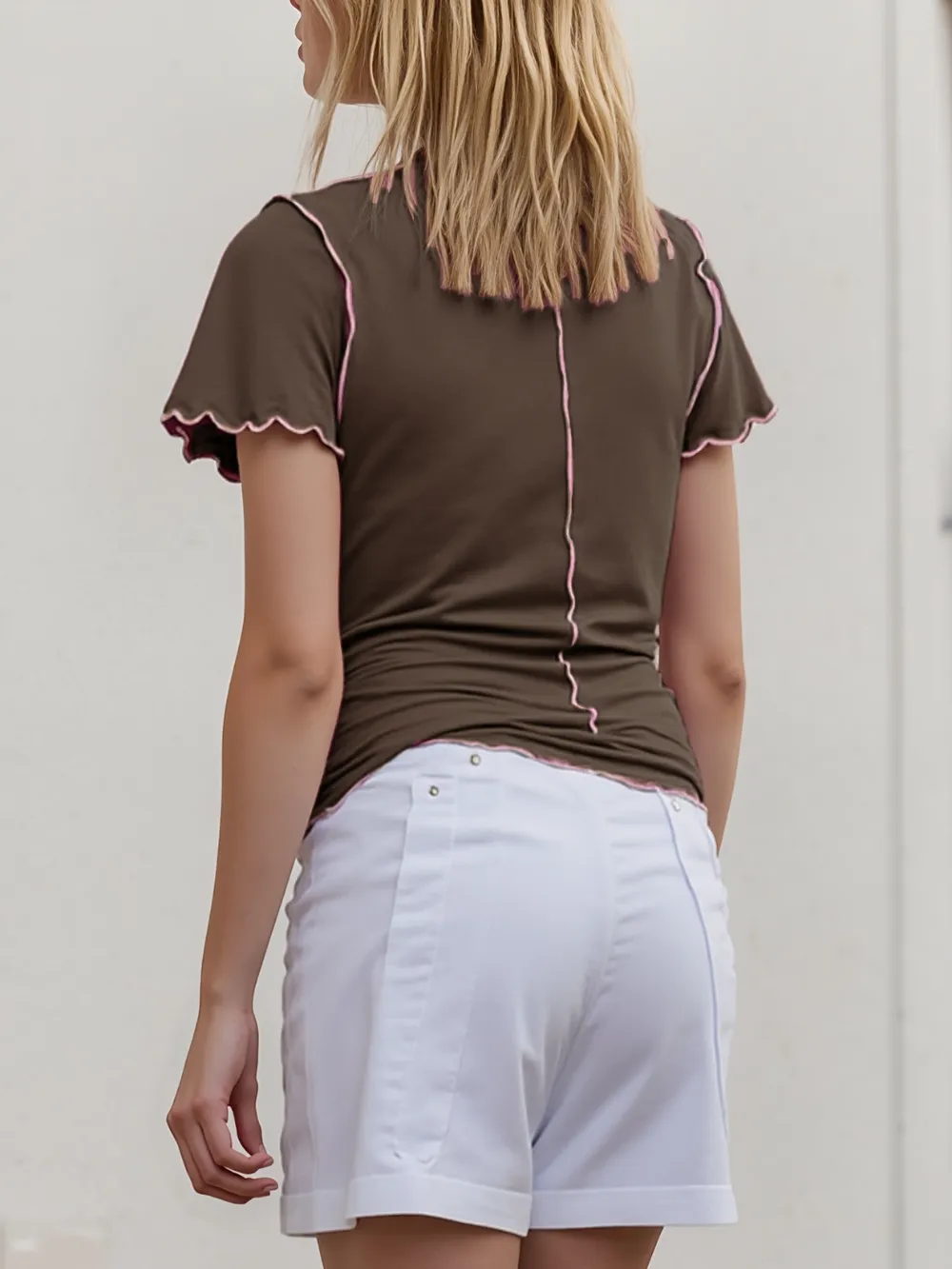 Contrast Trim Mock Neck Short Sleeve T-Shirt, image 6