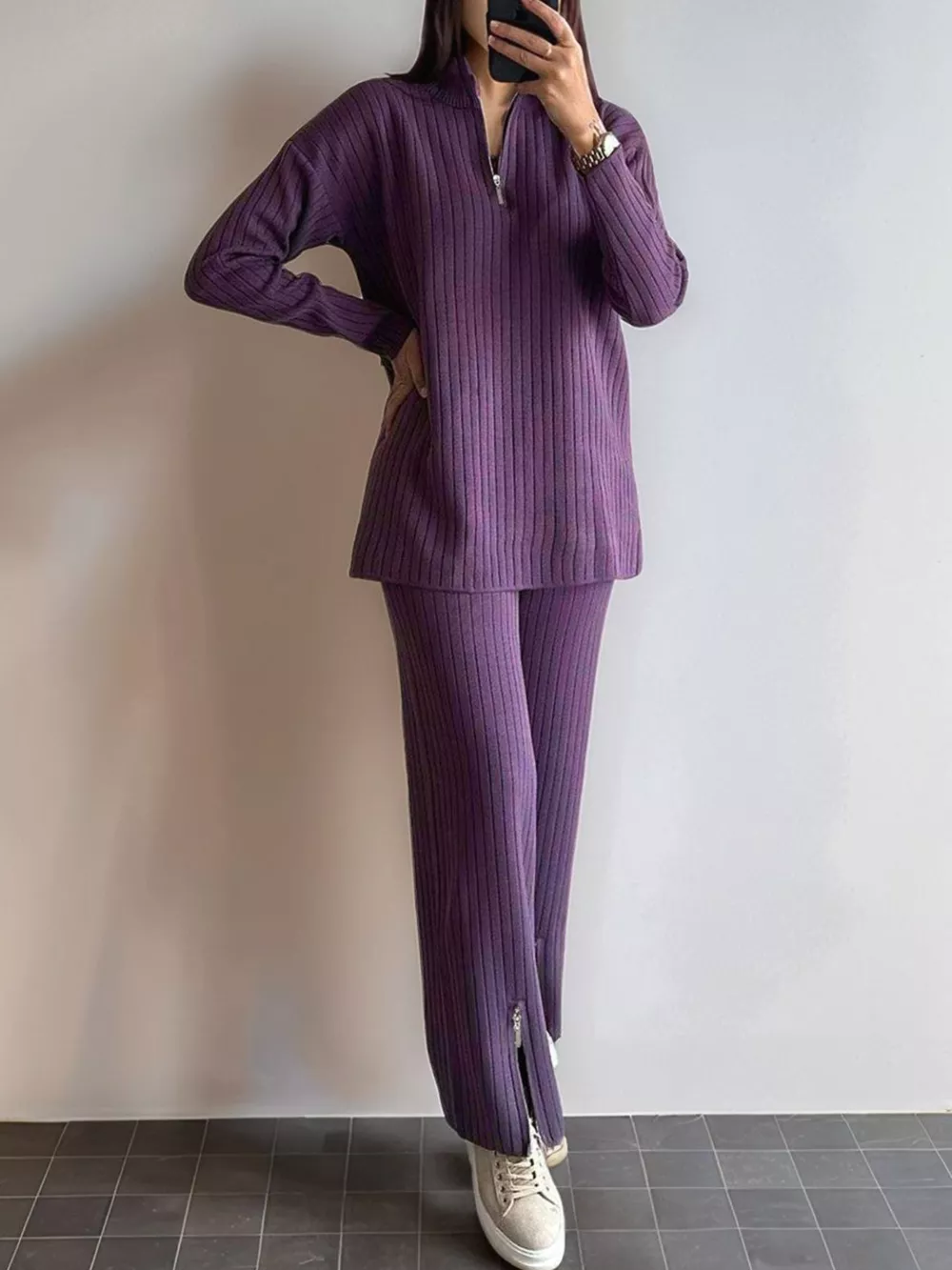 Ribbed Knit Top and Pants Set, image 18
