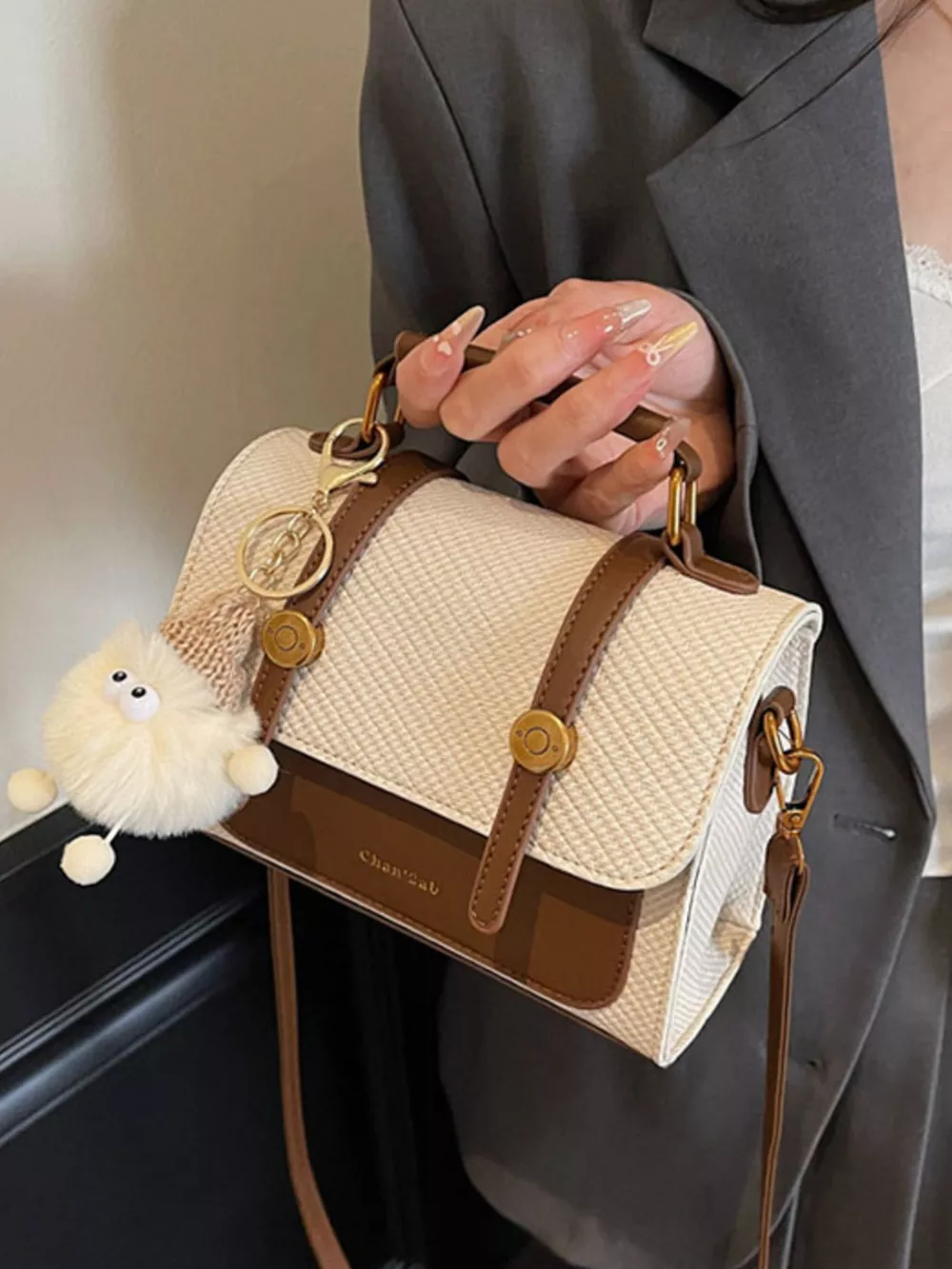 Vintage Style Flap Crossbody Bag with Charm, image 8
